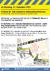Ab Dienstag, 12. September 2023: Freiham Bf. Süd: Geänderte Haltestellensituierung