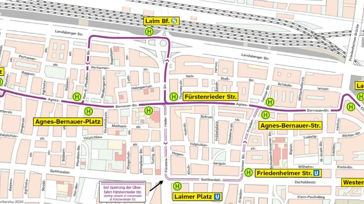 Grafische Darstellung Linienweg SEV 19/N19, Abschnitt Westendstr. - Lohensteinstr.