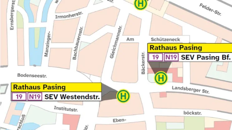 Grafische Haltestellenübersicht Pasing Bf. / Rathaus Pasing