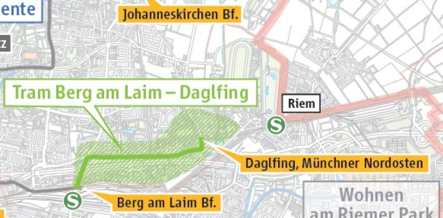 Streckenplan der Tram Berg am Laim-Daglfing