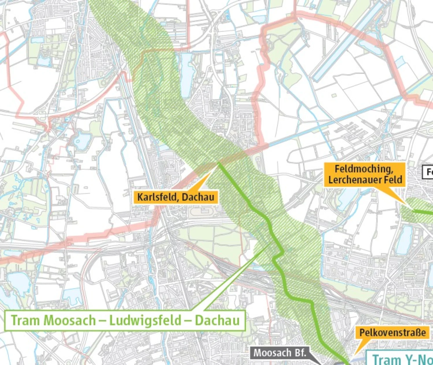 Streckenplan der Tram Dachau