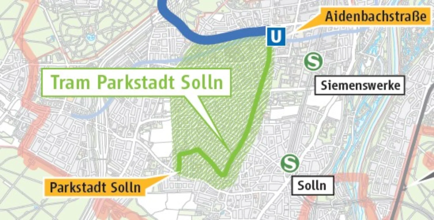 Streckenplan der Tram Parkstadt Solln