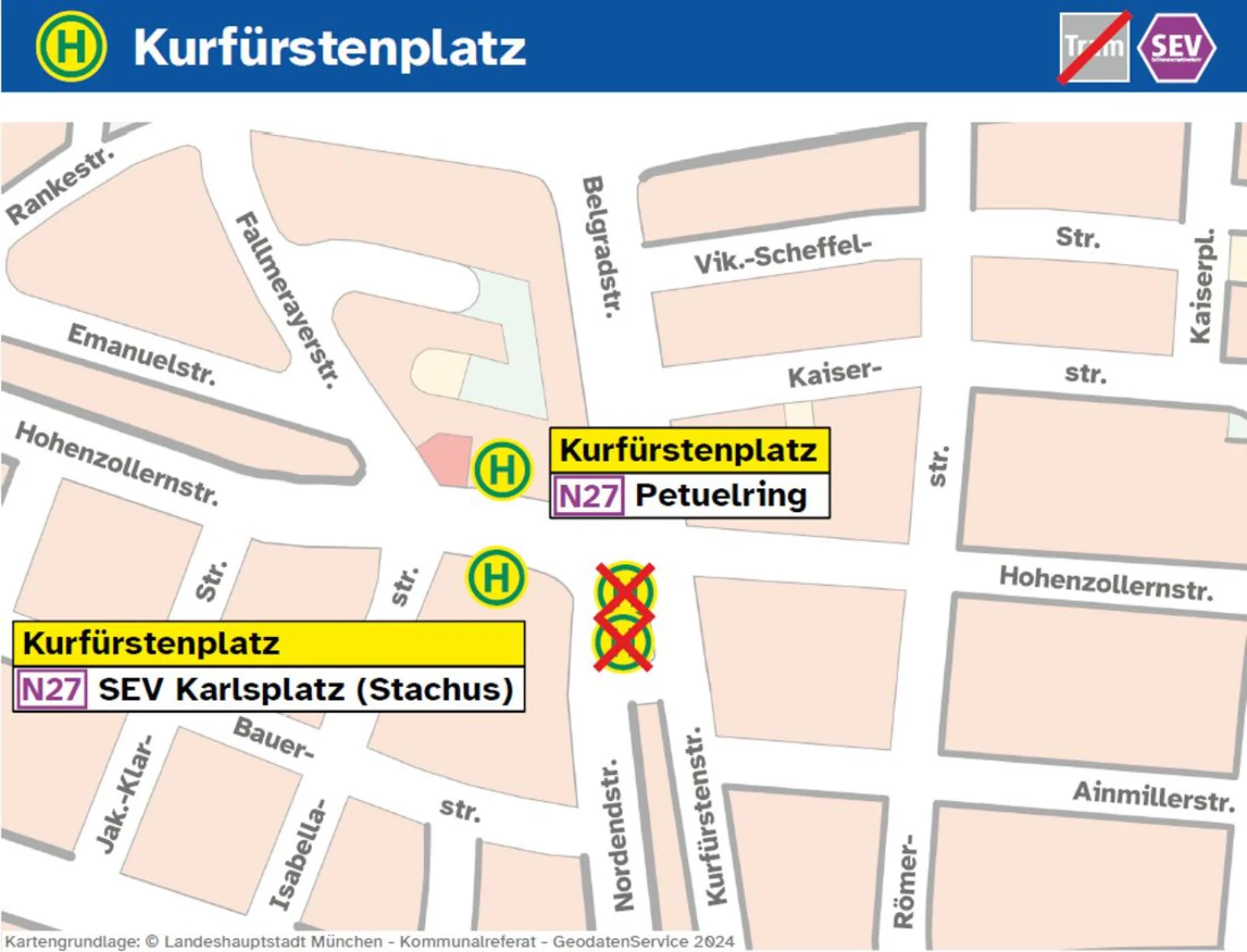 Grafische Haltestellenübersicht Kurfürstenplatz
