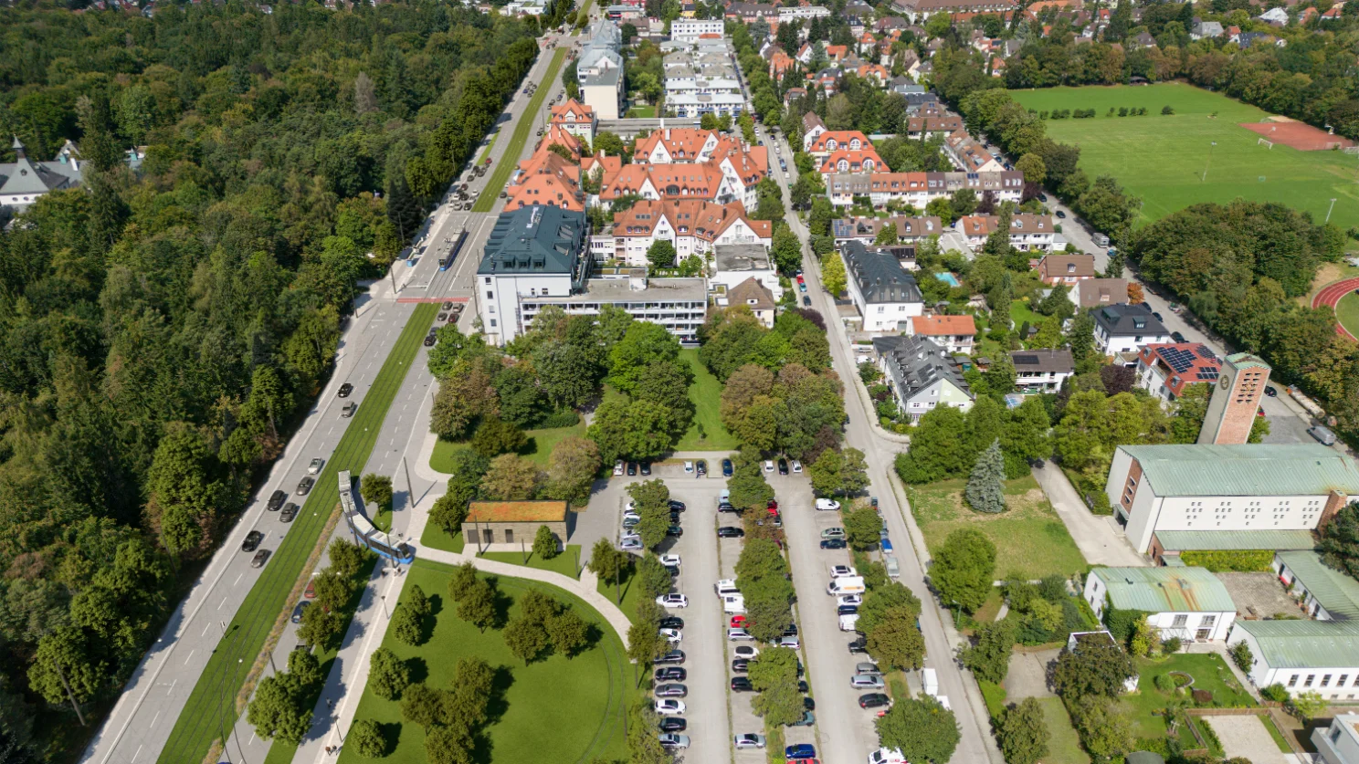 Visualisierung der Wendeschleife der Tram-Westtangente am Waldfriedhof Haupteingang