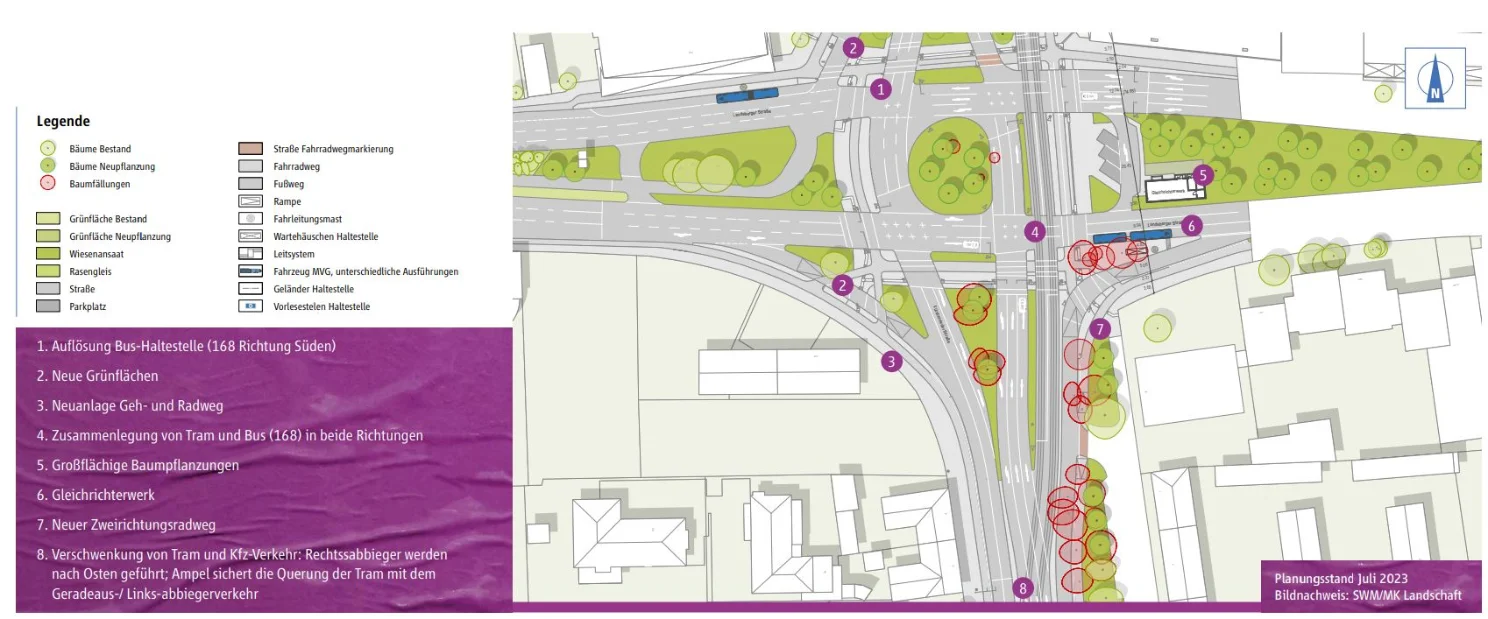 Kartendarstellung des Laimer Kreisels mit Einzeichnung der Maßnahmen