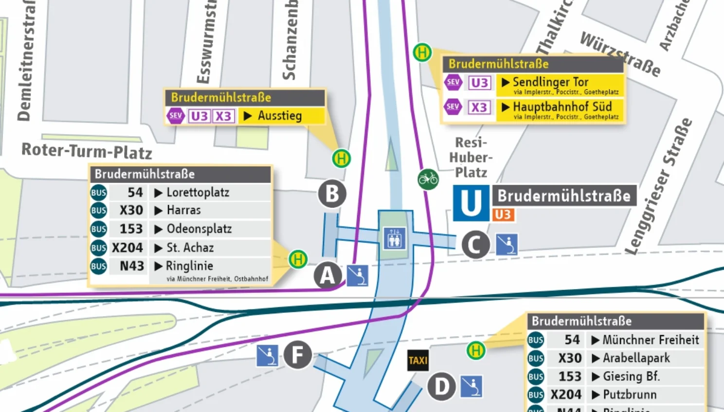Brudermühlstraße - SEV U3 & X3 Umgebungskarte