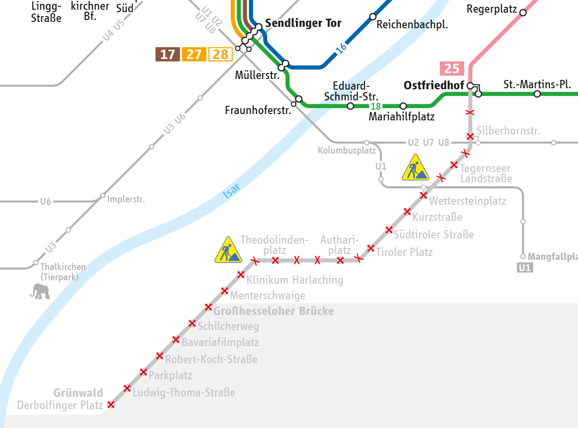 MVG-Tramnetz-2023: Ausblick Gleiserneuerung Wettersteinplatz (Ostfriedhof – Grünwald) - (Ausschnitt)